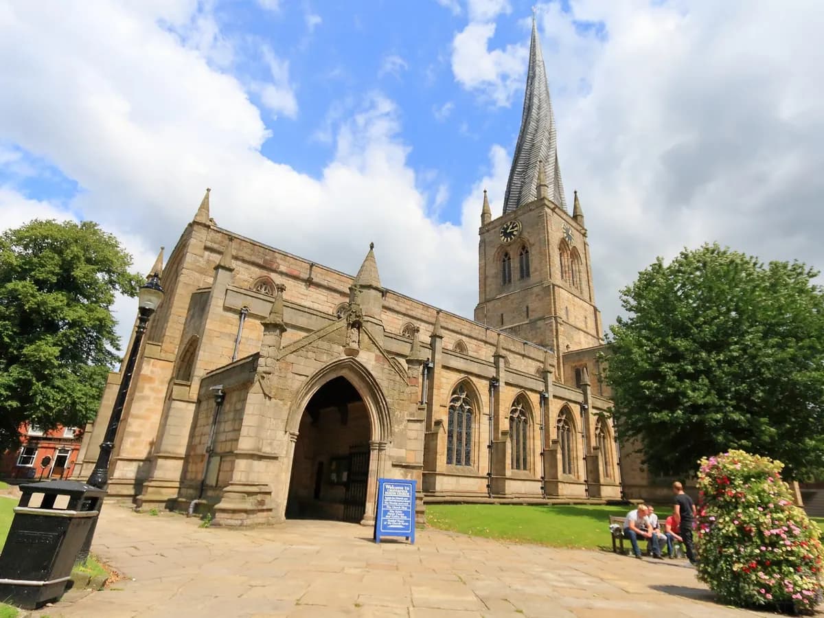 Chesterfield: a church spire that visibly twists and leans to one side