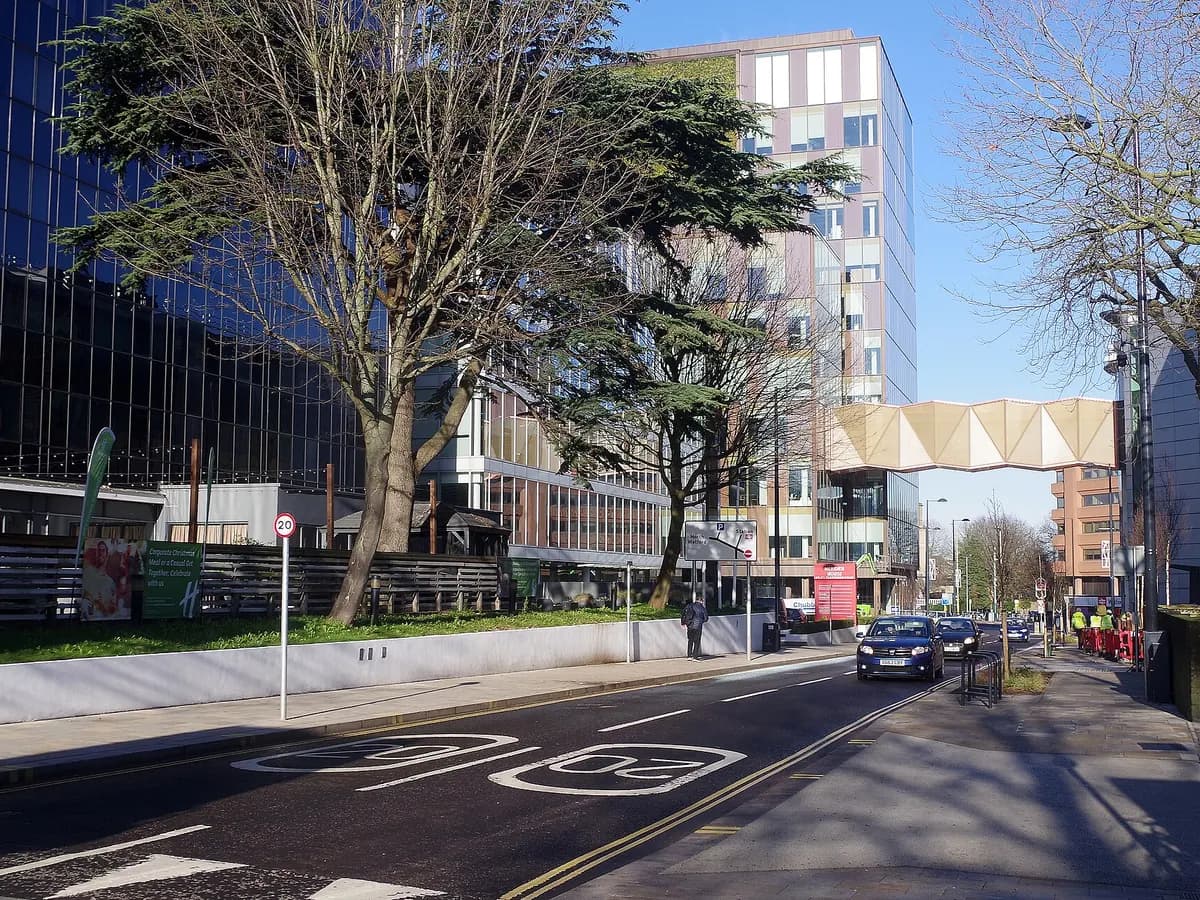 Watford: a long high street of Victorian shopfronts opening onto a large green park