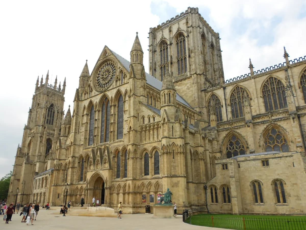 York: a great Gothic minster above medieval city walls and a narrow overhanging lane