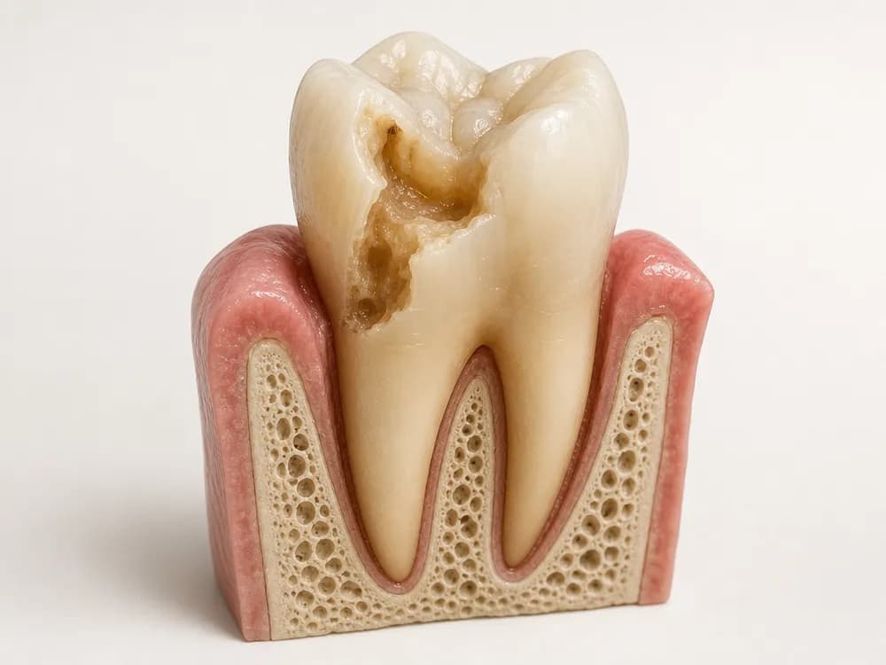Model of a lower molar with a large part of one cusp broken away