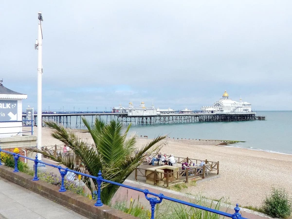 Eastbourne: a Victorian seafront of white hotels and a pier, a great chalk headland beyond